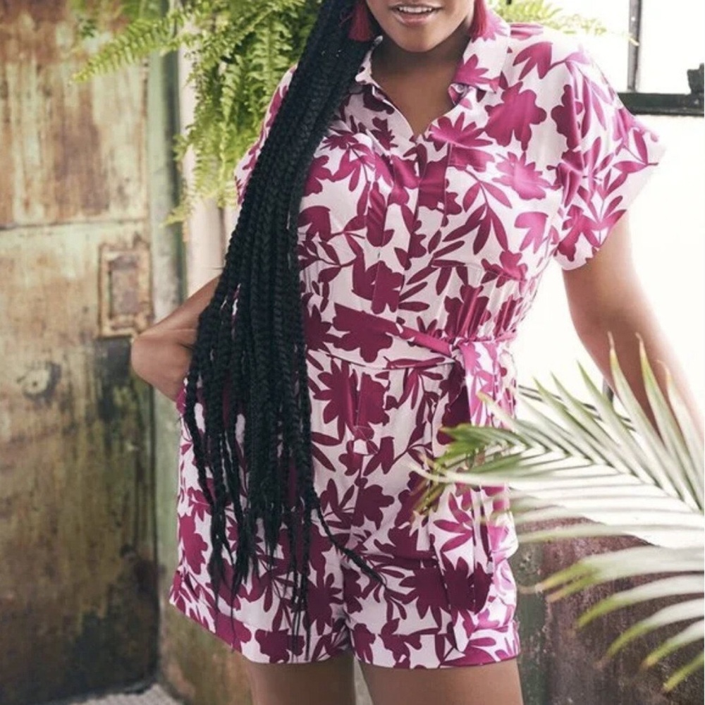 Eloquii cuffed floral print romper 16